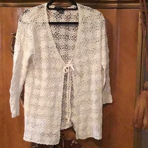 Karen Kane 1X White Crocheted Cardigan